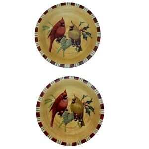 LENOX WINTER GREETINGS EVERYDAY CARDINAL SALAD PLATES CATHERINE MCCLUNG Set Of 2